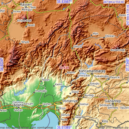 Topographic map of Çokak