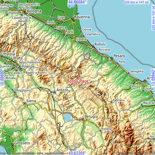 Topographic map of Borgo Pace