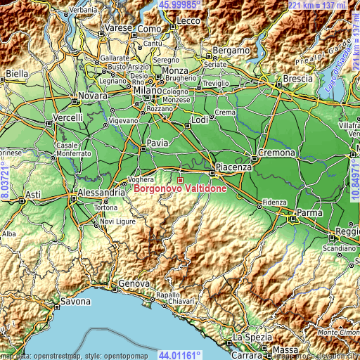 Topographic map of Borgonovo Valtidone
