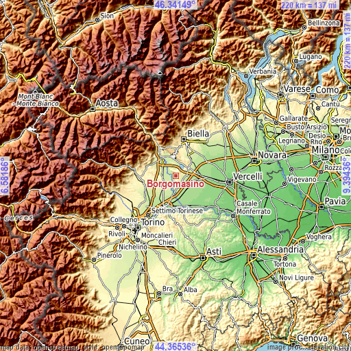 Topographic map of Borgomasino