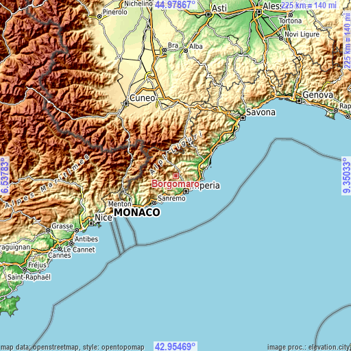 Topographic map of Borgomaro