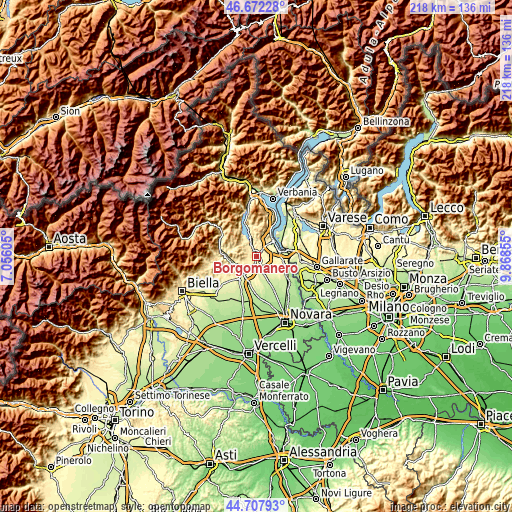 Topographic map of Borgomanero