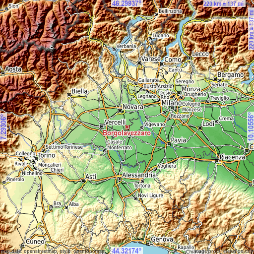 Topographic map of Borgolavezzaro