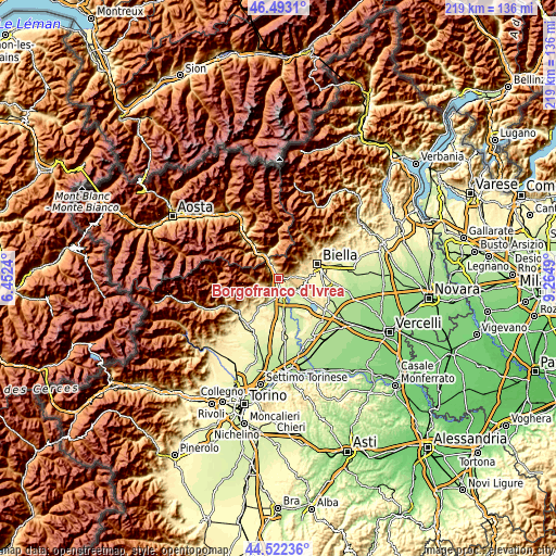 Topographic map of Borgofranco d'Ivrea