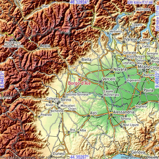 Topographic map of Borgo d'Ale