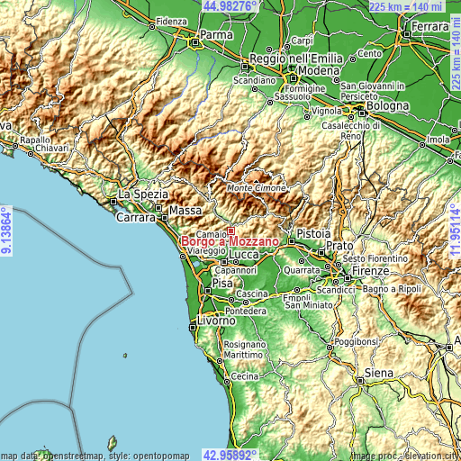 Topographic map of Borgo a Mozzano