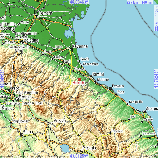 Topographic map of Borghi