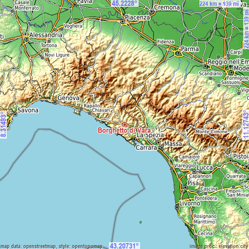 Topographic map of Borghetto di Vara