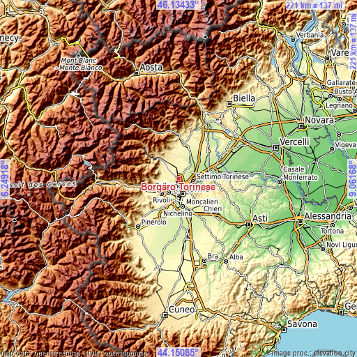 Topographic map of Borgaro Torinese