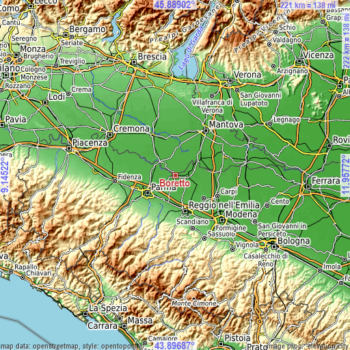 Topographic map of Boretto