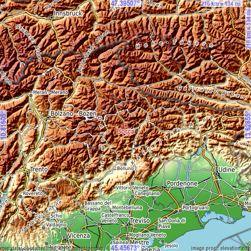 Topographic map of Borca