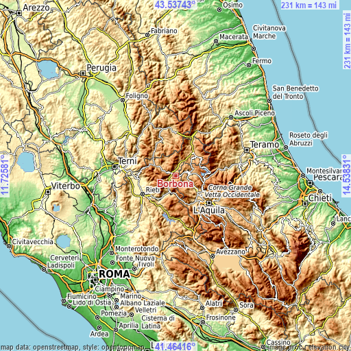 Topographic map of Borbona