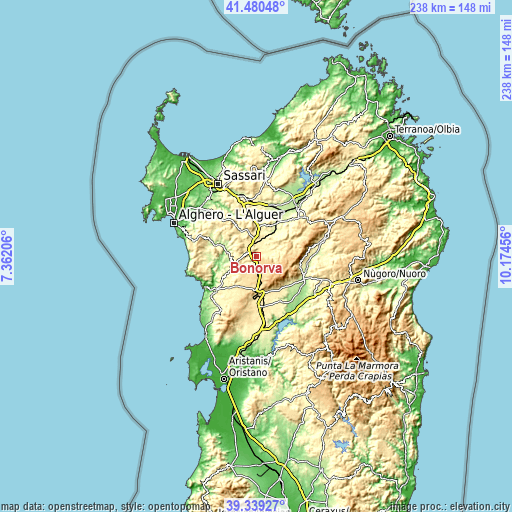 Topographic map of Bonorva