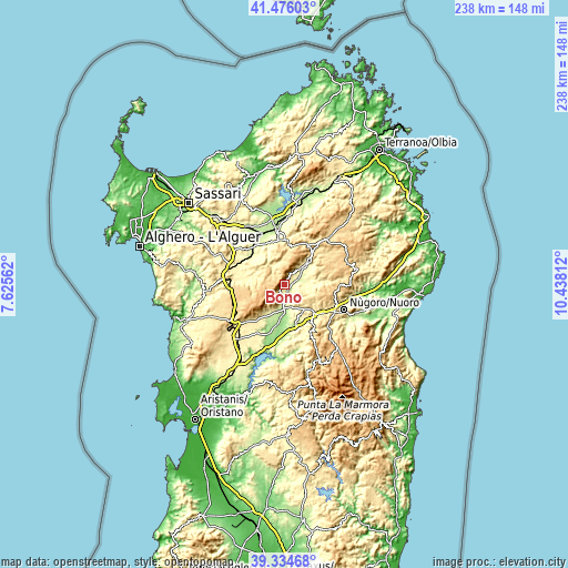 Topographic map of Bono