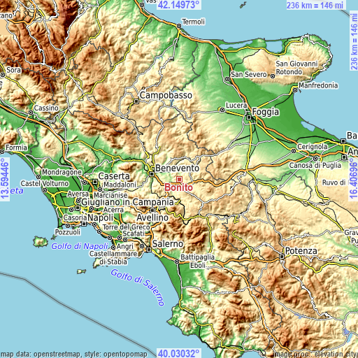 Topographic map of Bonito