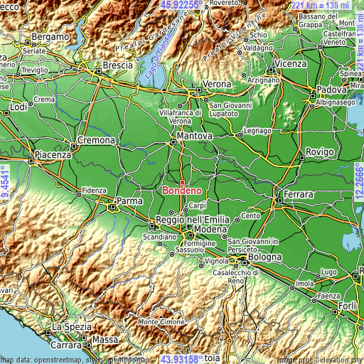 Topographic map of Bondeno