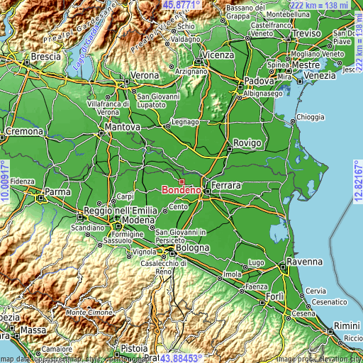 Topographic map of Bondeno