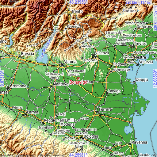 Topographic map of Bonavigo