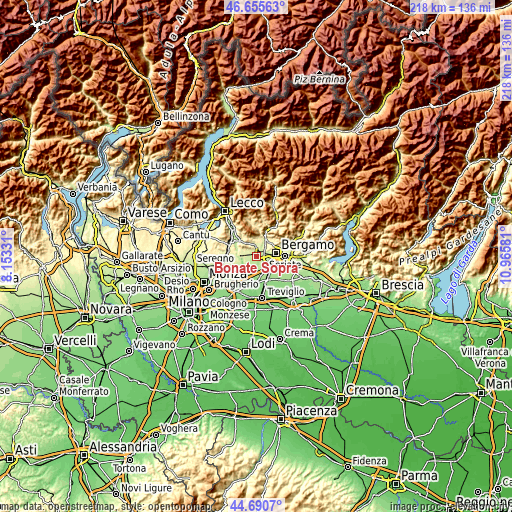 Topographic map of Bonate Sopra