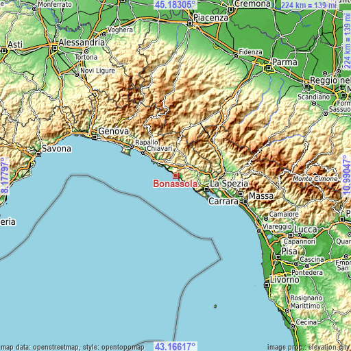 Topographic map of Bonassola