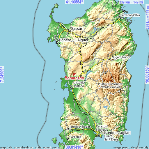 Topographic map of Bonarcado