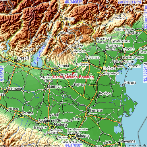 Topographic map of Santo Stefano-Bonaldo