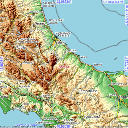 Topographic map of Bomba