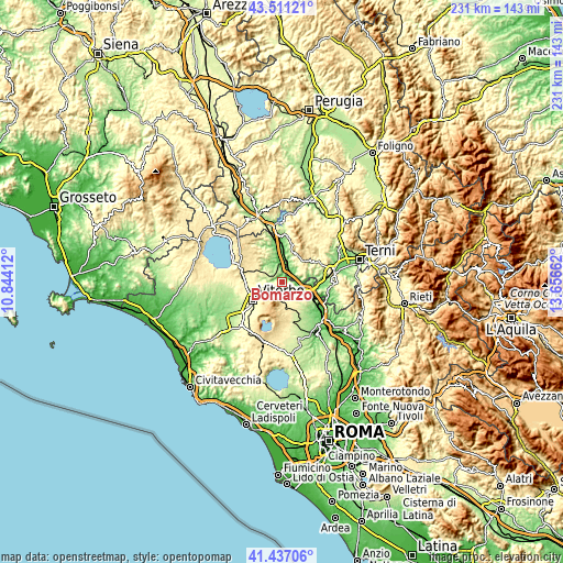 Topographic map of Bomarzo