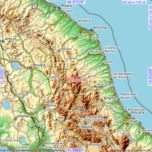 Topographic map of Bolognola