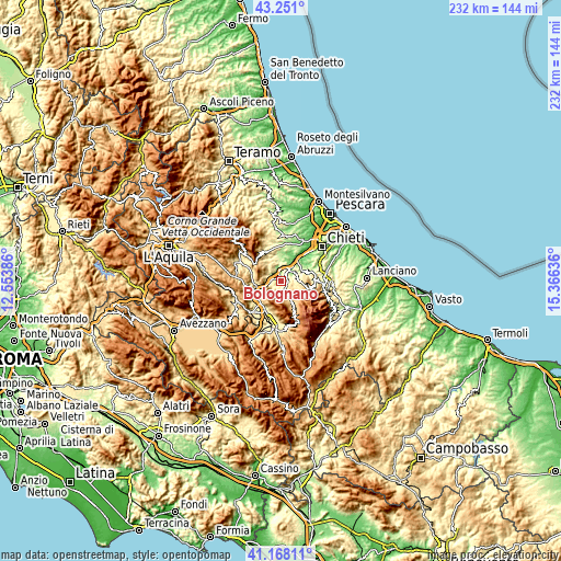 Topographic map of Bolognano