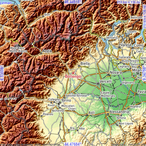 Topographic map of Bollengo