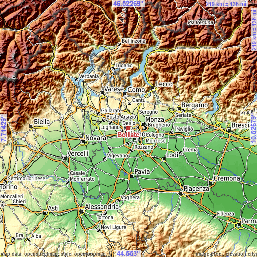 Topographic map of Bollate