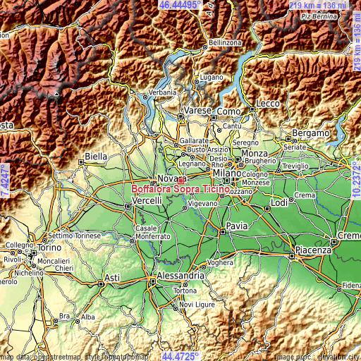 Topographic map of Boffalora Sopra Ticino