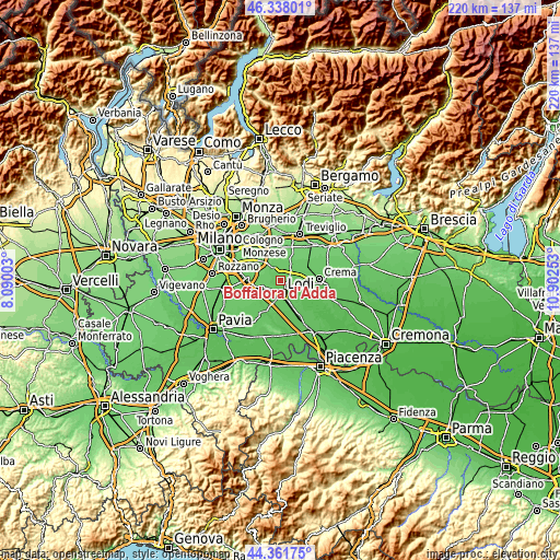 Topographic map of Boffalora d'Adda