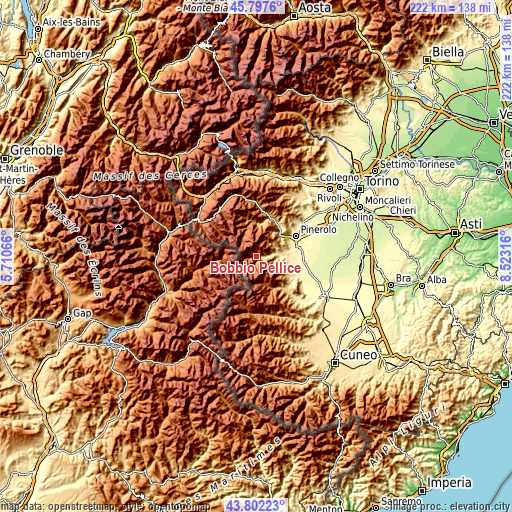 Topographic map of Bobbio Pellice