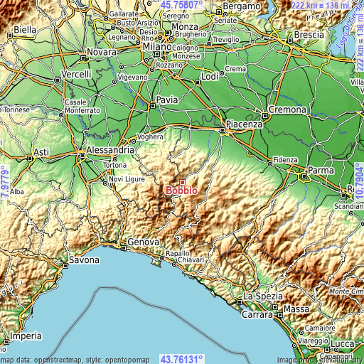 Topographic map of Bobbio