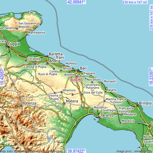 Topographic map of Bitritto