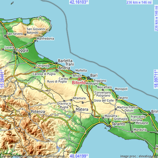 Topographic map of Bitonto