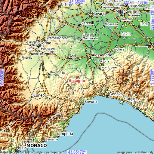 Topographic map of Bistagno