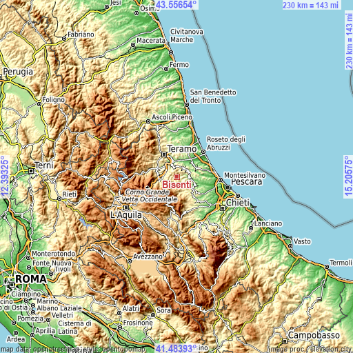 Topographic map of Bisenti