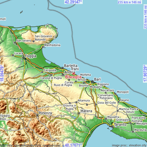Topographic map of Bisceglie