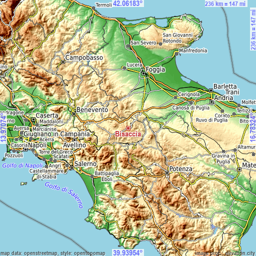 Topographic map of Bisaccia