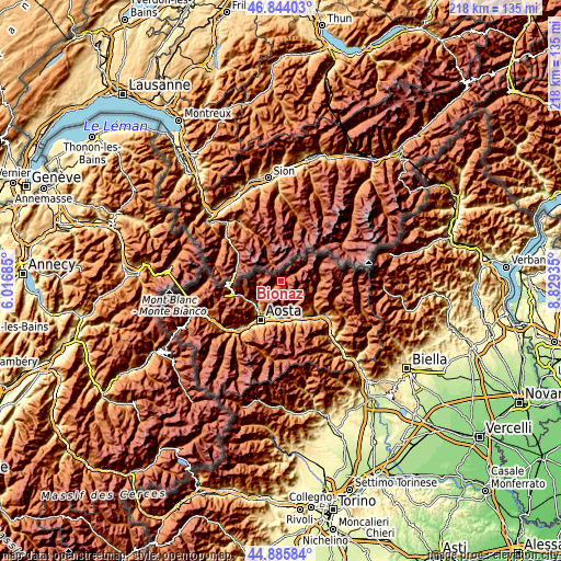 Topographic map of Bionaz