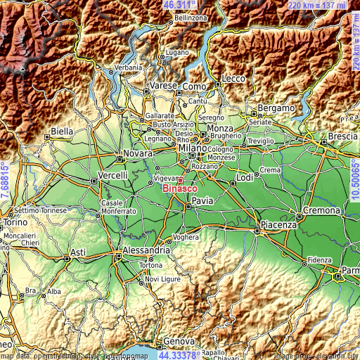 Topographic map of Binasco