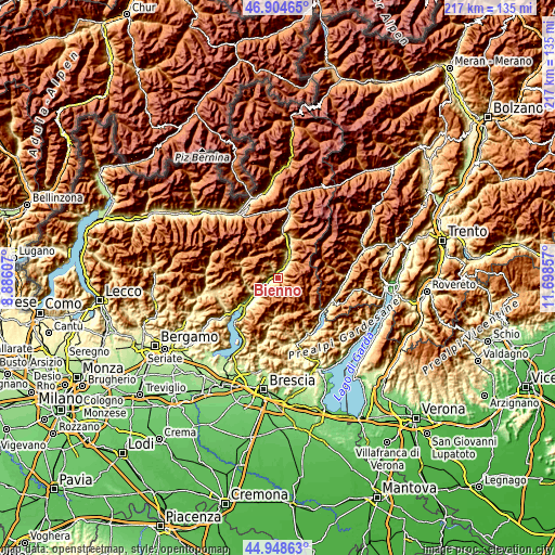 Topographic map of Bienno