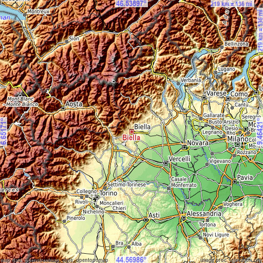 Topographic map of Biella