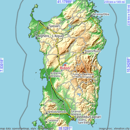 Topographic map of Bidonì