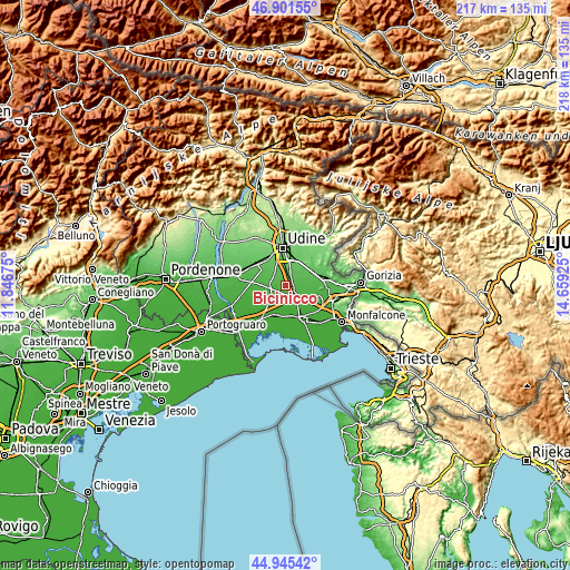 Topographic map of Bicinicco