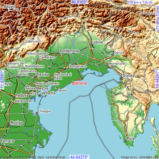 Topographic map of Bibione