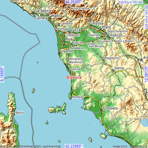 Topographic map of Bibbona